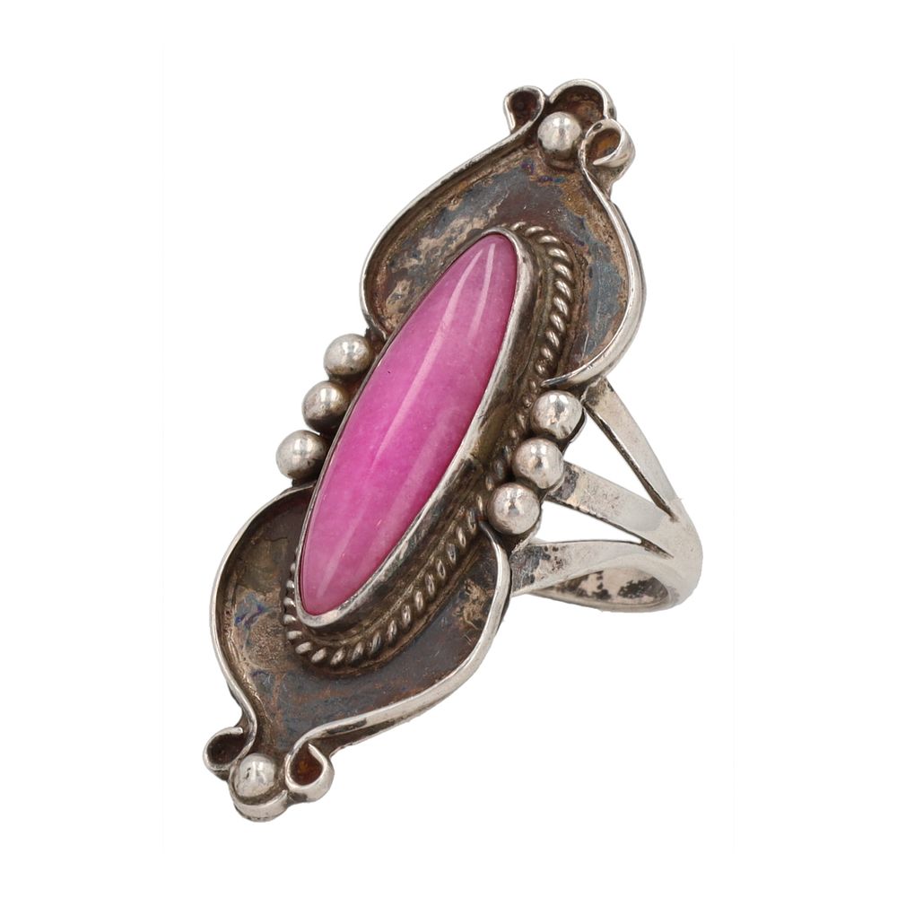 Lot 235: Gilo & Grace Nakai Navajo Purple Jadeite Sterling Overlay Ring Sz. 6.75