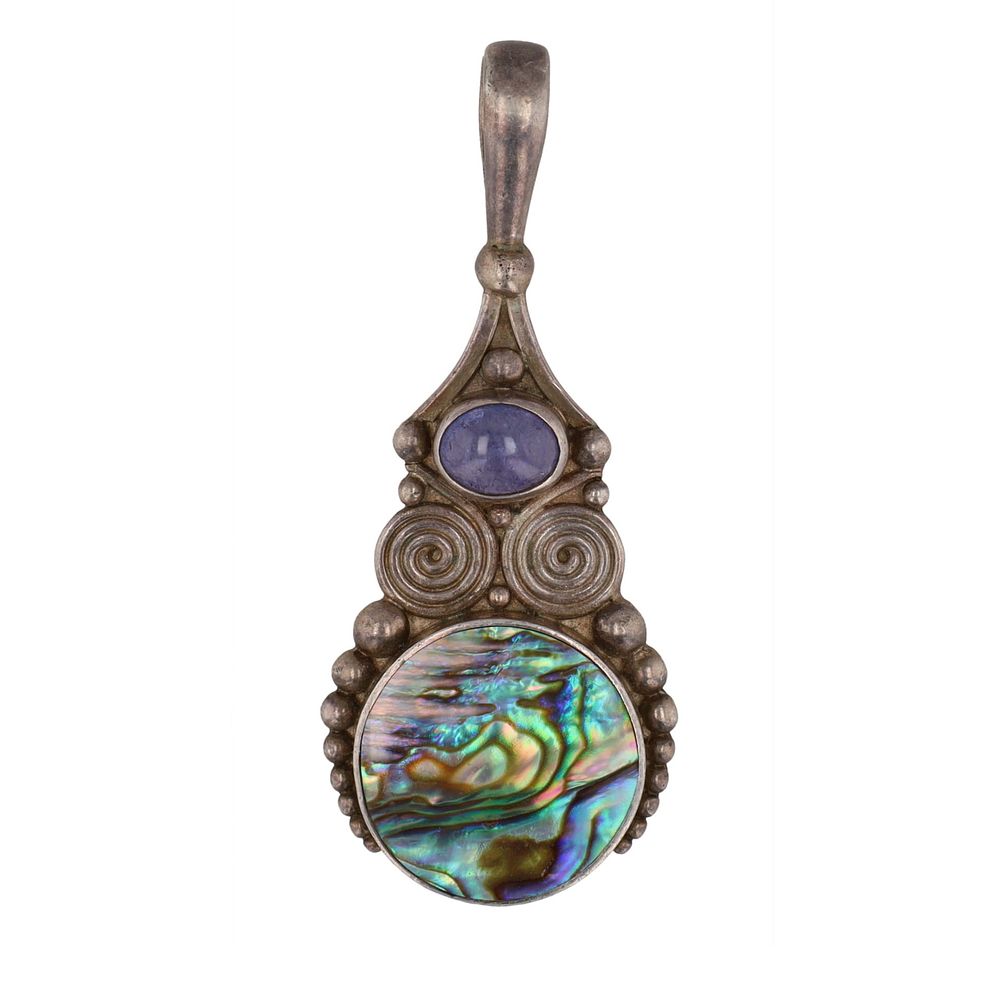 Lot 237: Sajen Abalone Amethyst Sterling Overlay Pendant