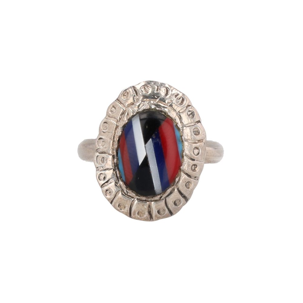 Lot 243: Southwest Multi Stone Sterling Inlay Ring Sz. 6.75