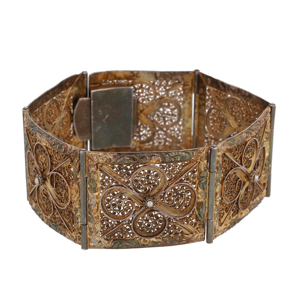 Lot 245: Sterling Filigree Panel Bracelet