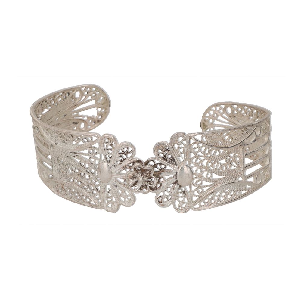 Lot 249: Sterling Filigree Floral Cuff Bracelet