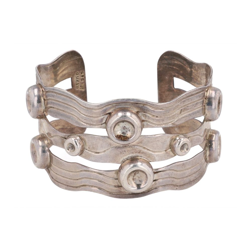 Lot 250: Silpada Mexico Sterling Abstract Wave Dimple Cuff Bracelet