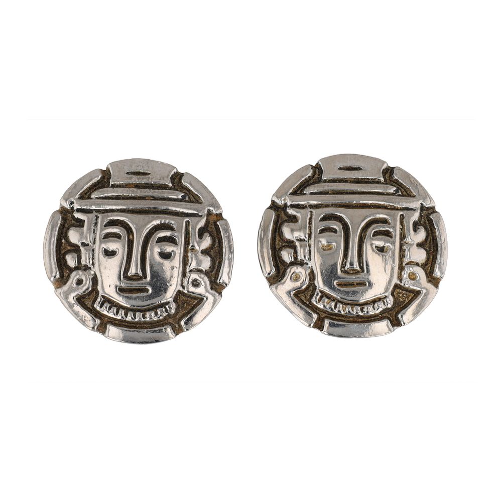Lot 254: Mexico Alpaca Aztec/Mayan Style Earrings