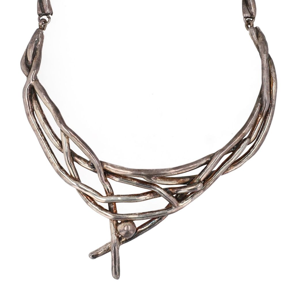 Lot 257: Sterling Brutalist Modernist Unique Necklace
