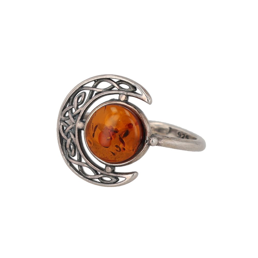Lot 258: KL Amber Sterling Celtic Knot Ring Sz. 6.5