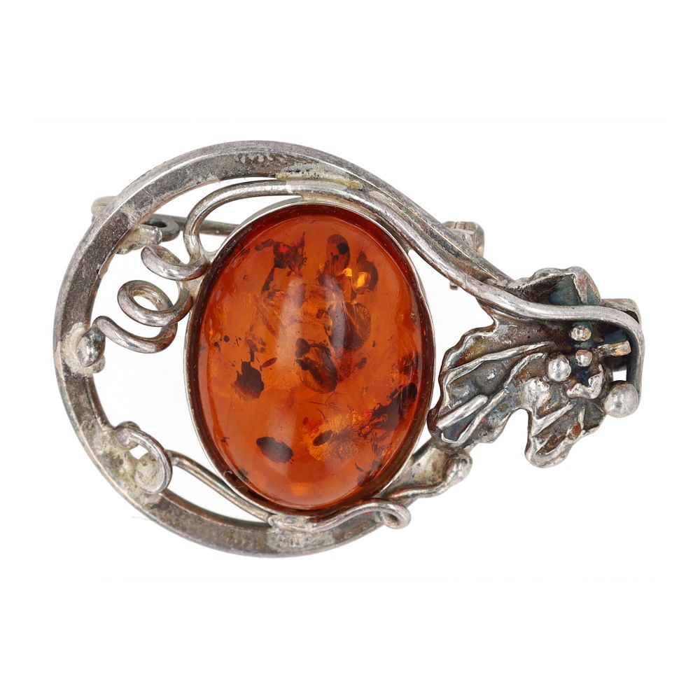 Lot 259: Amber Sterling Brooch Pendant