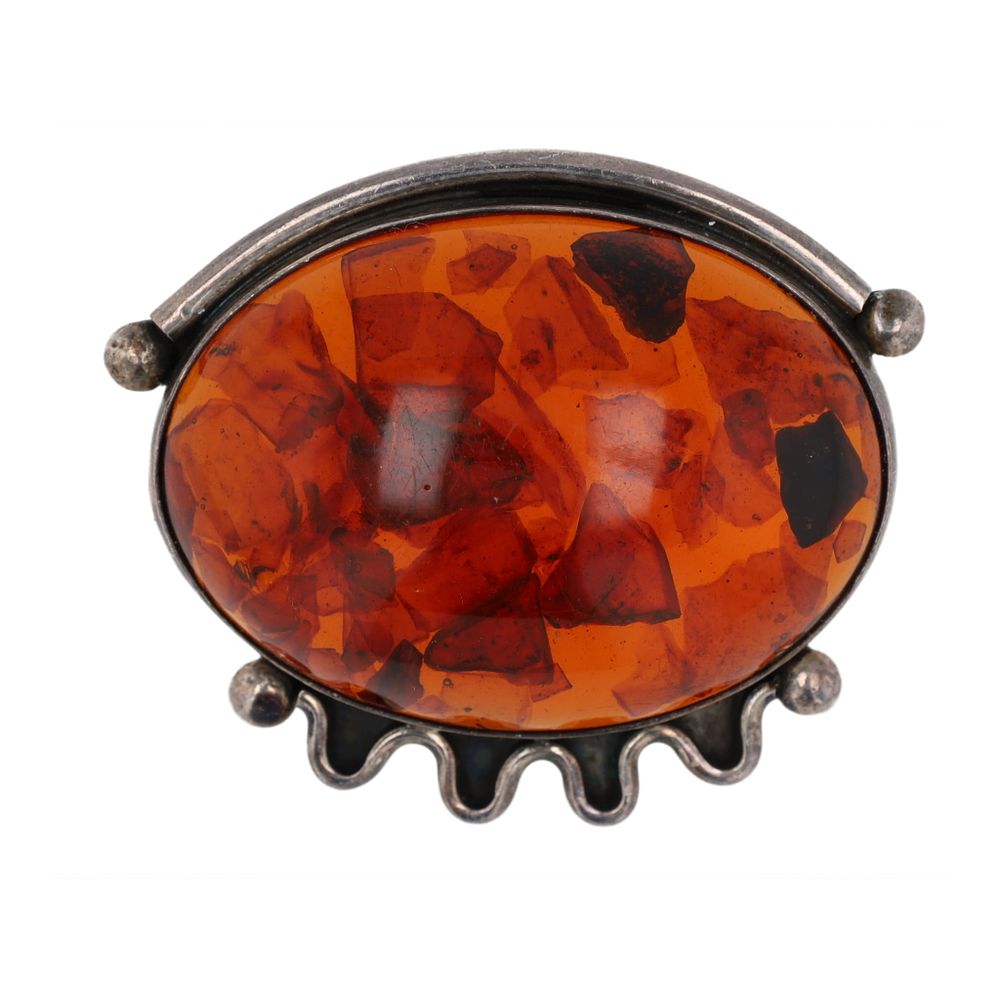 Lot 264: Large Dark Amber Sterling Brooch