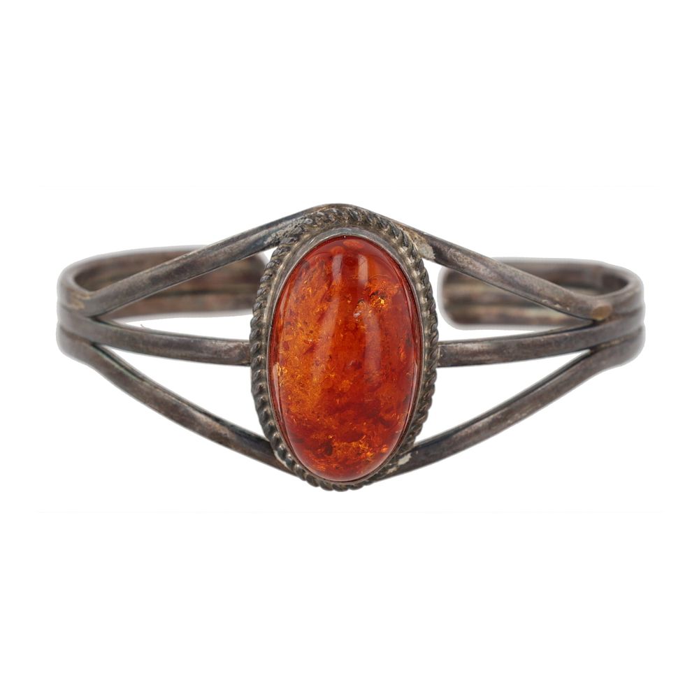 Lot 269: Amber Sterling Cuff Bracelet