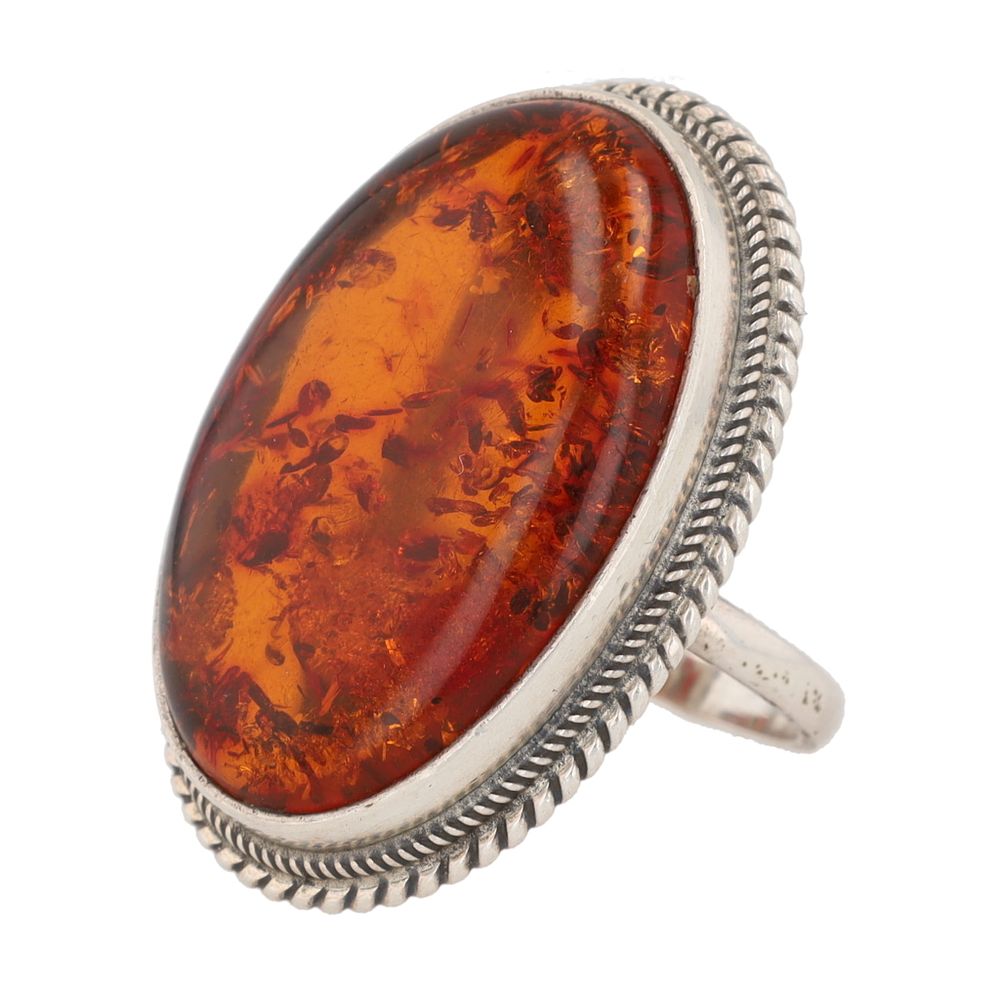Lot 272: Large Amber Sterling Ring Sz. 9