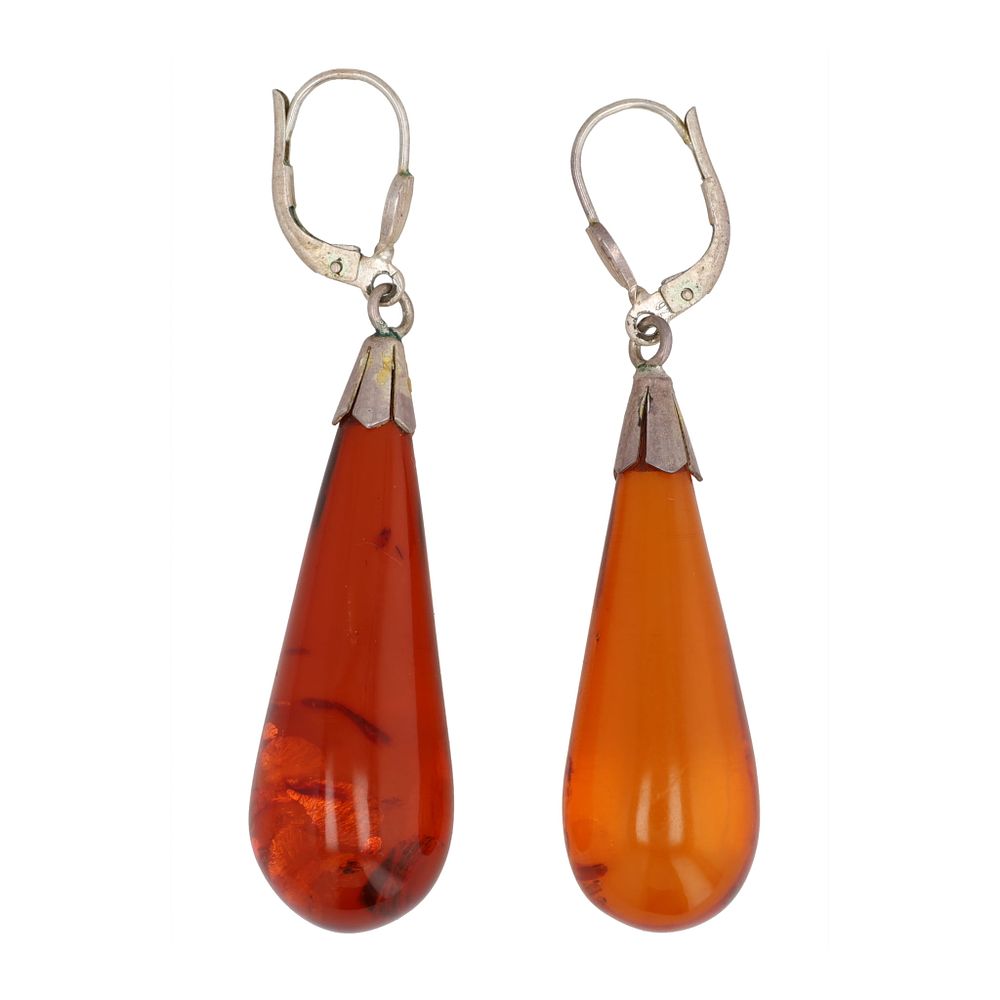 Lot 284: Amber Sterling Large Dangle Earrings