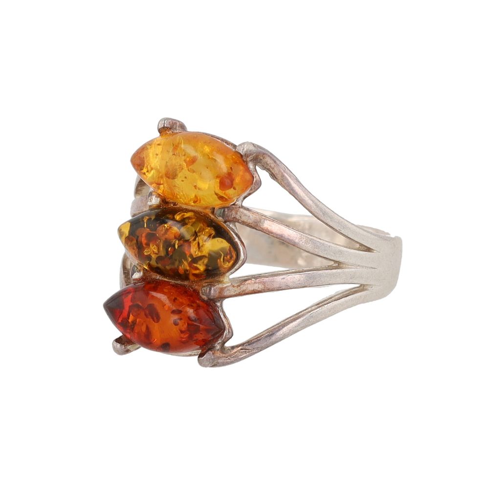 Lot 288: Amber Sterling Tri-color Ring Sz. 6.25