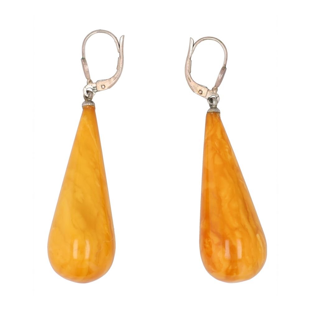 Lot 302: Butterscotch Amber Sterling Dangle Earrings