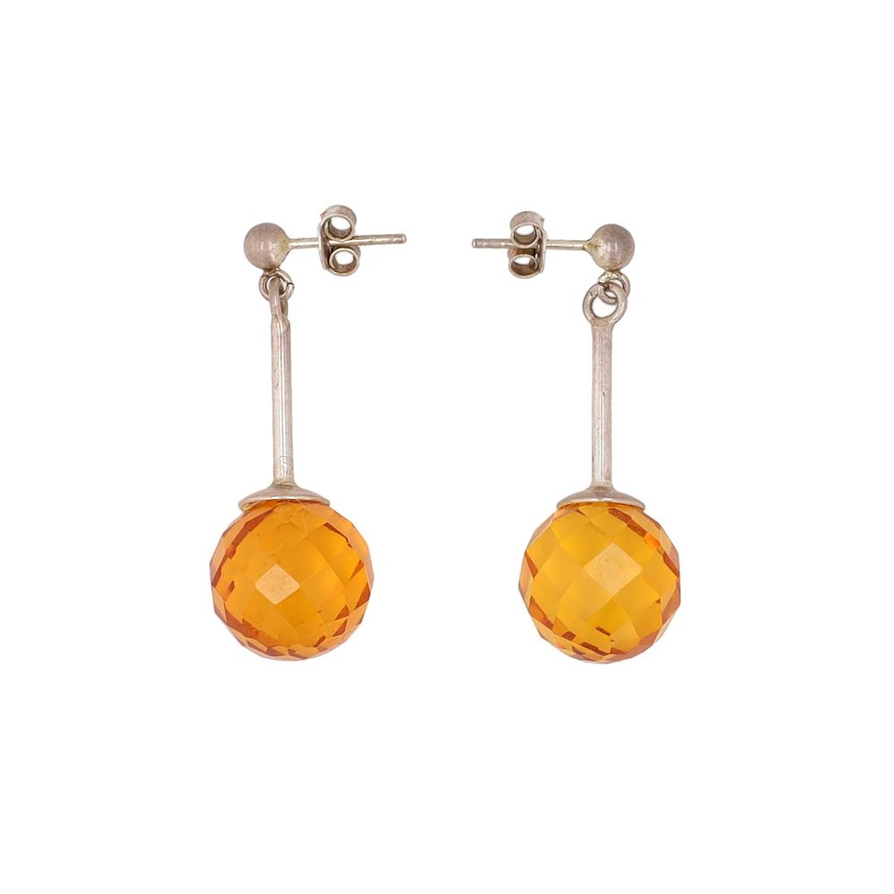 Lot 311: Cushion Cut Amber Sterling Dangle Earrings