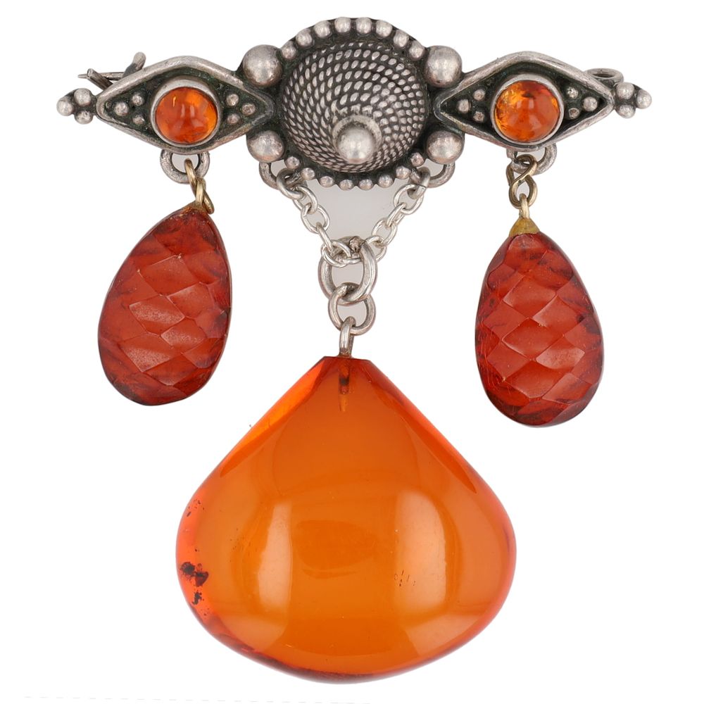 Lot 312: Amber Sterling Abstract Brooch