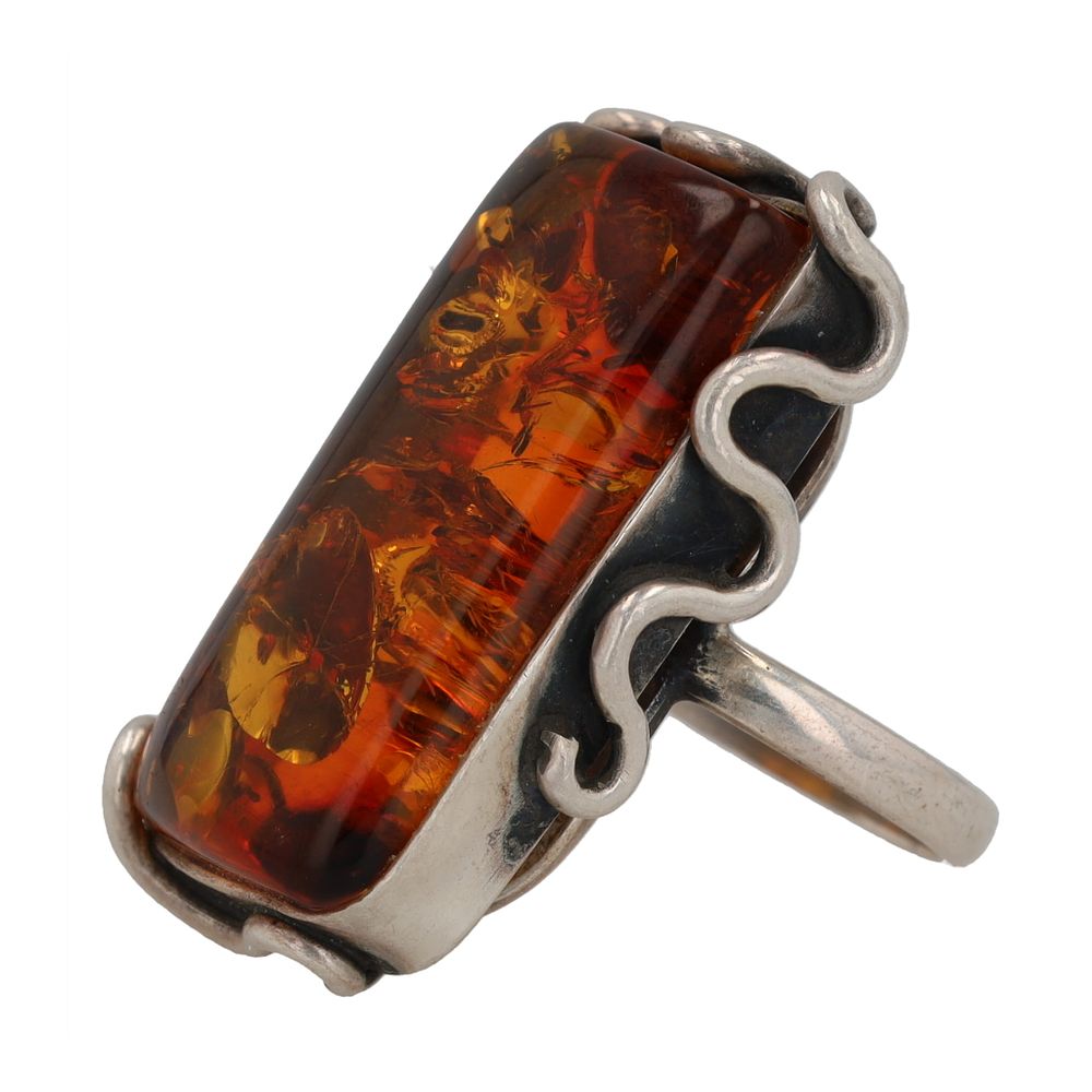 Lot 316: Huge Amber Sterling Overlay Ring Sz. 8.75