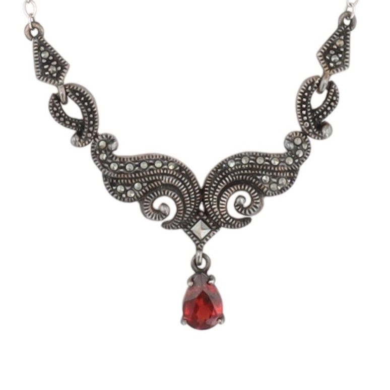 Lot 326: Judith Jack Marcasite Garnet Sterling Necklace