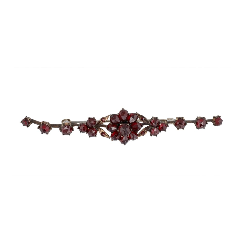Lot 328: Bohemian Garnet Floral Bar Pin