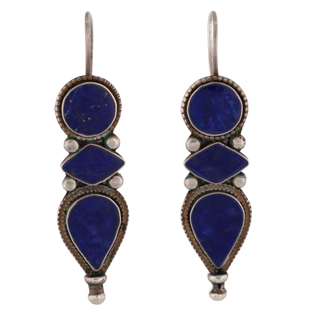 Lot 336: Lapis Sterling Dangle Earrings