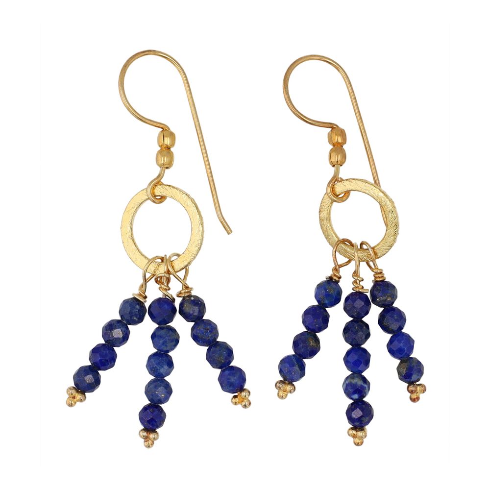 Lot 339: Lapis Gold Tone Fringe Dangle Earrings