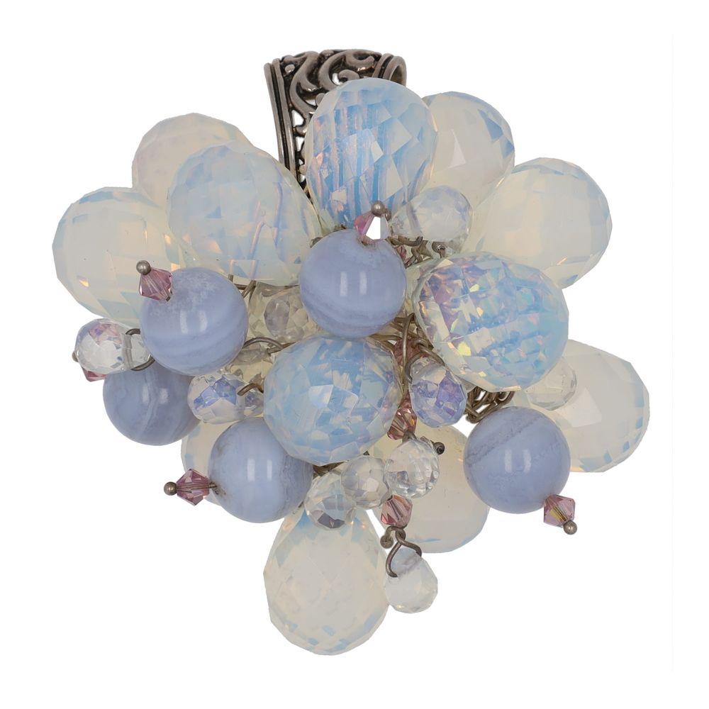 Lot 345: Radiant Moonstone Blue Lace Agate Sterling Cluster Pendant
