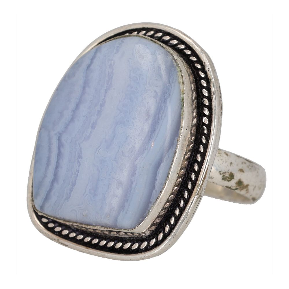 Lot 346: Blue Lace Agate Sterling Ring Sz. 11