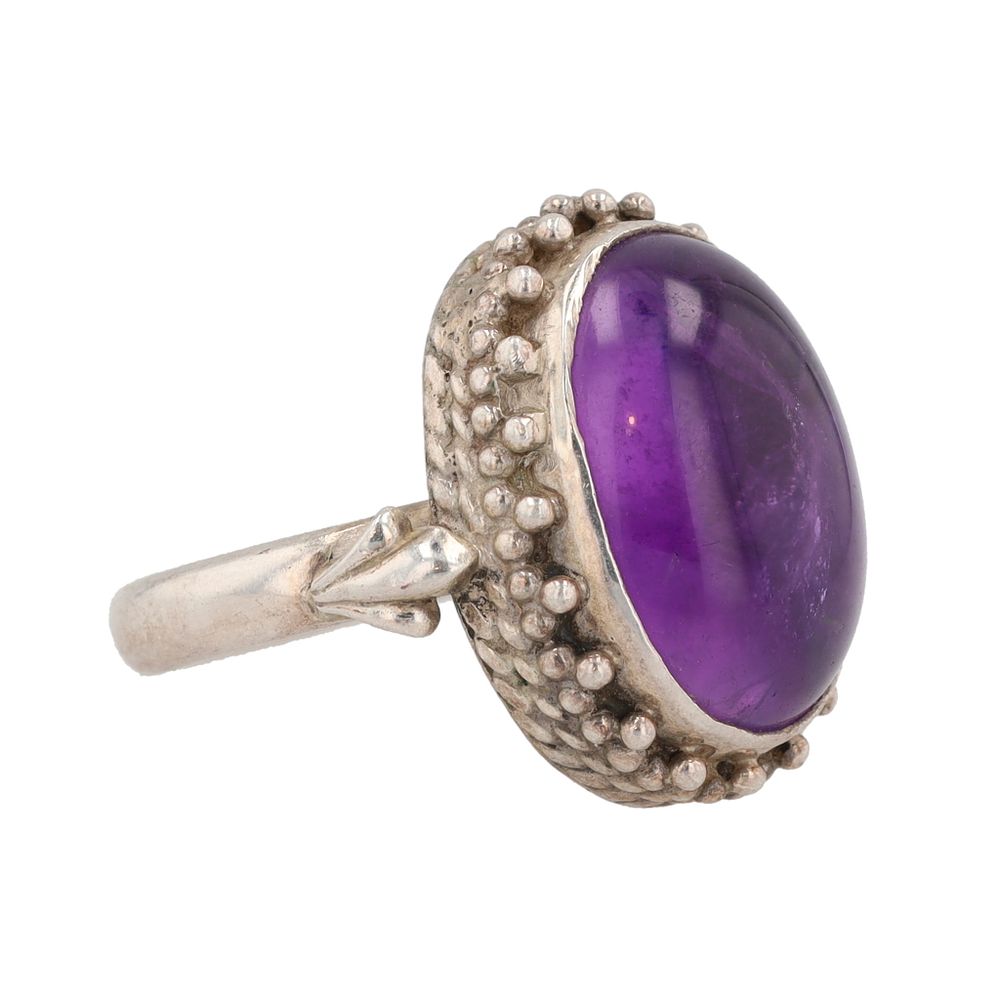 Lot 360: Large Amethyst Sterling Ring Sz. 7
