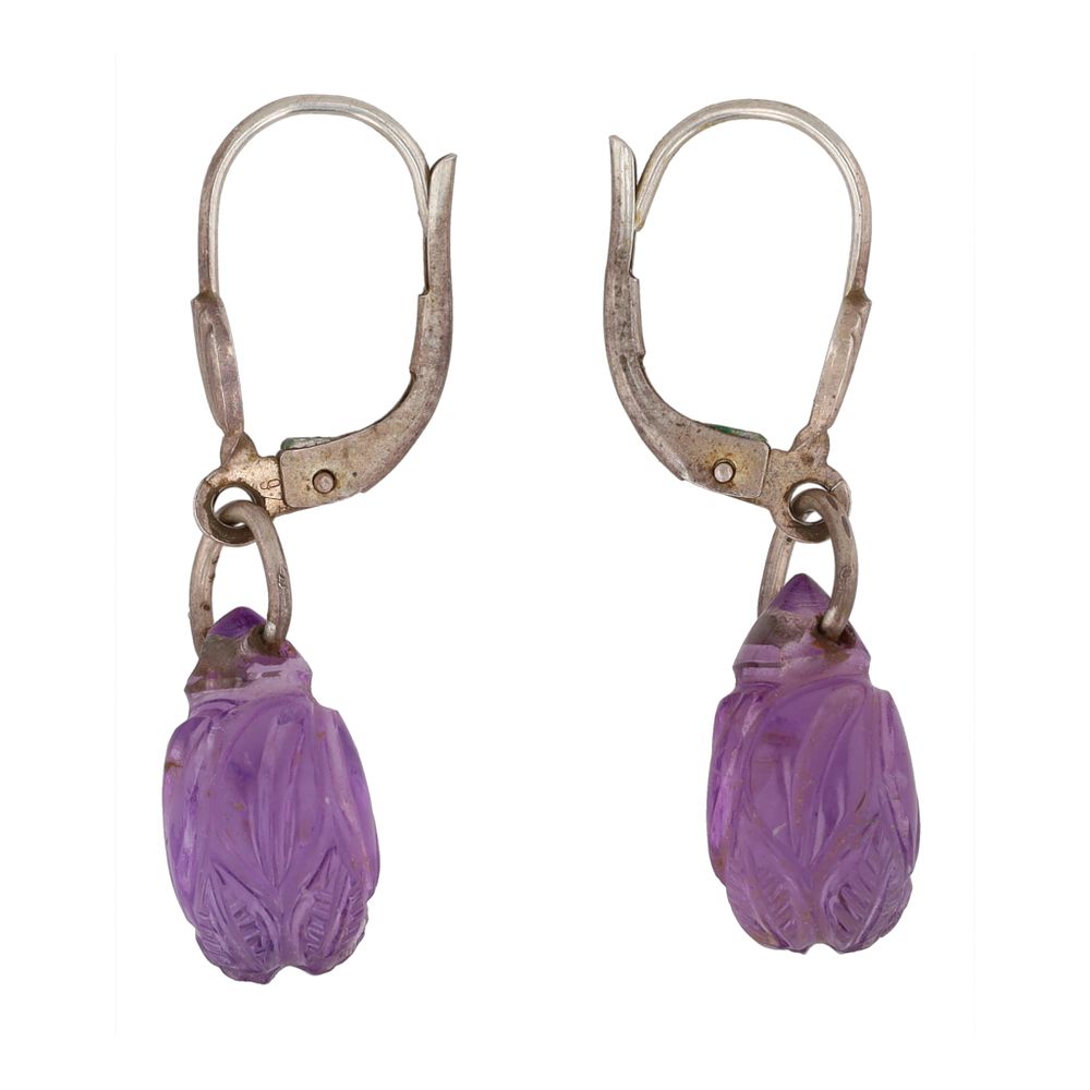 Lot 363: Amethyst Sterling Carved Dangle Earrings