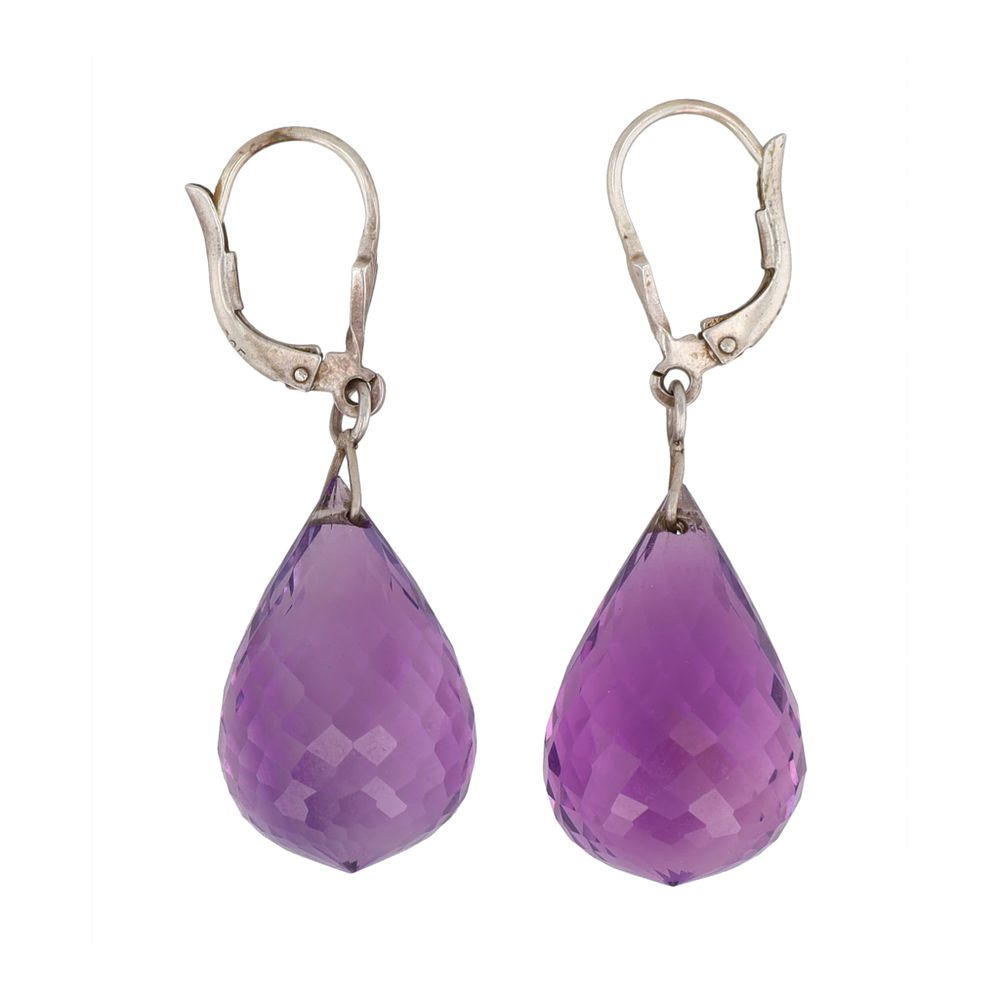 Lot 366: Amethyst Cushion Cut Sterling Earrings