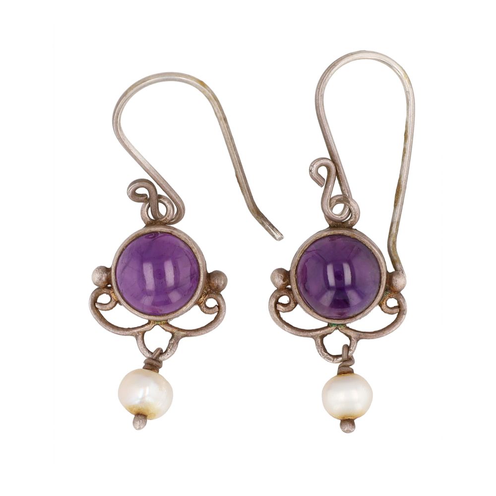 Lot 373: Pearl Amethyst Sterling Dangle Earrings