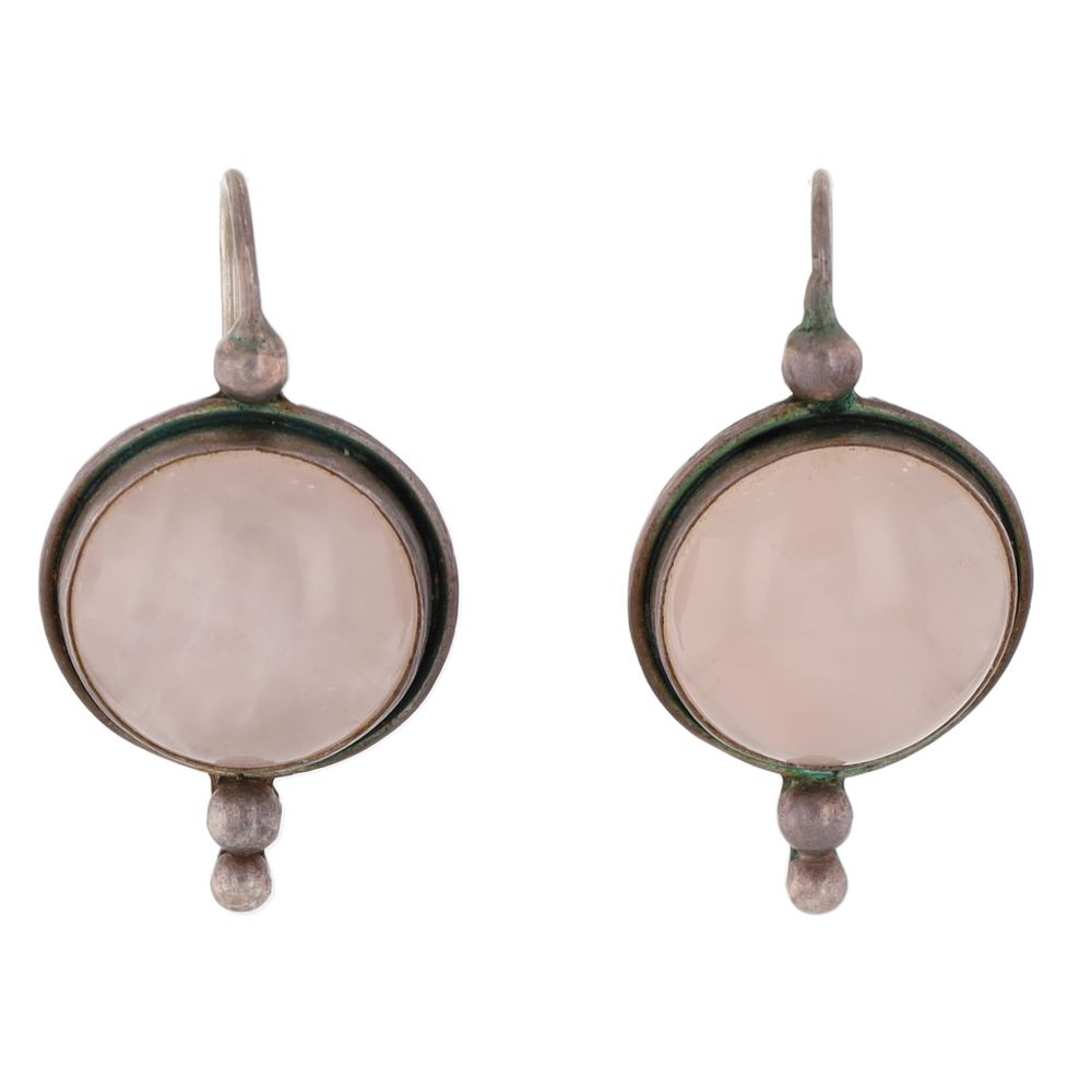 Lot 384: Rose Quartz Sterling Dangle Earrings
