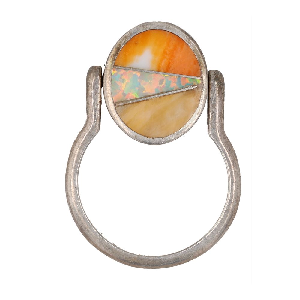 Lot 399: Southwest Multi Stone Sterling Inlay Reversible Ring Sz. 6