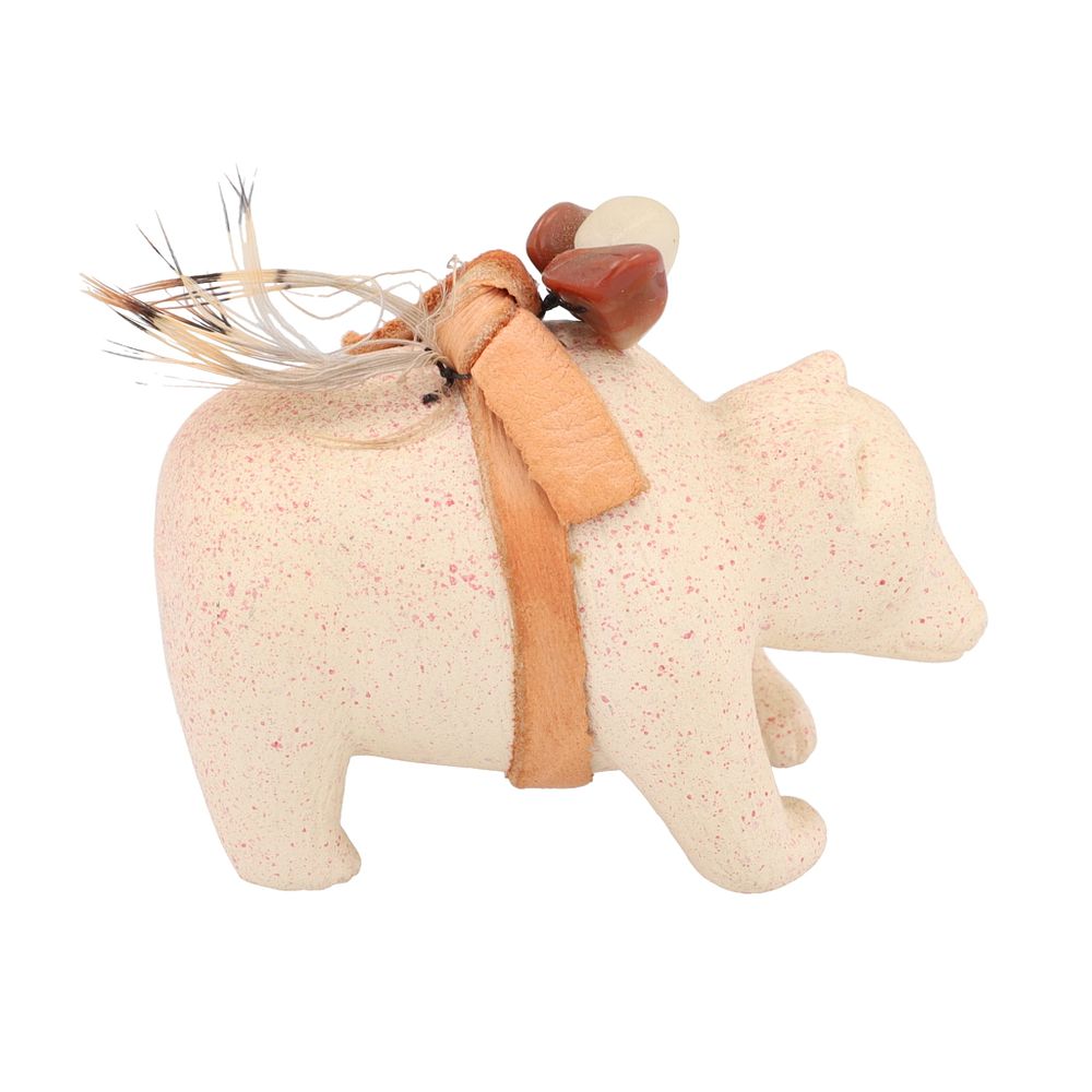 Lot 400: Native American Jasper Quartz Ceramic Bear Fetish And Feather