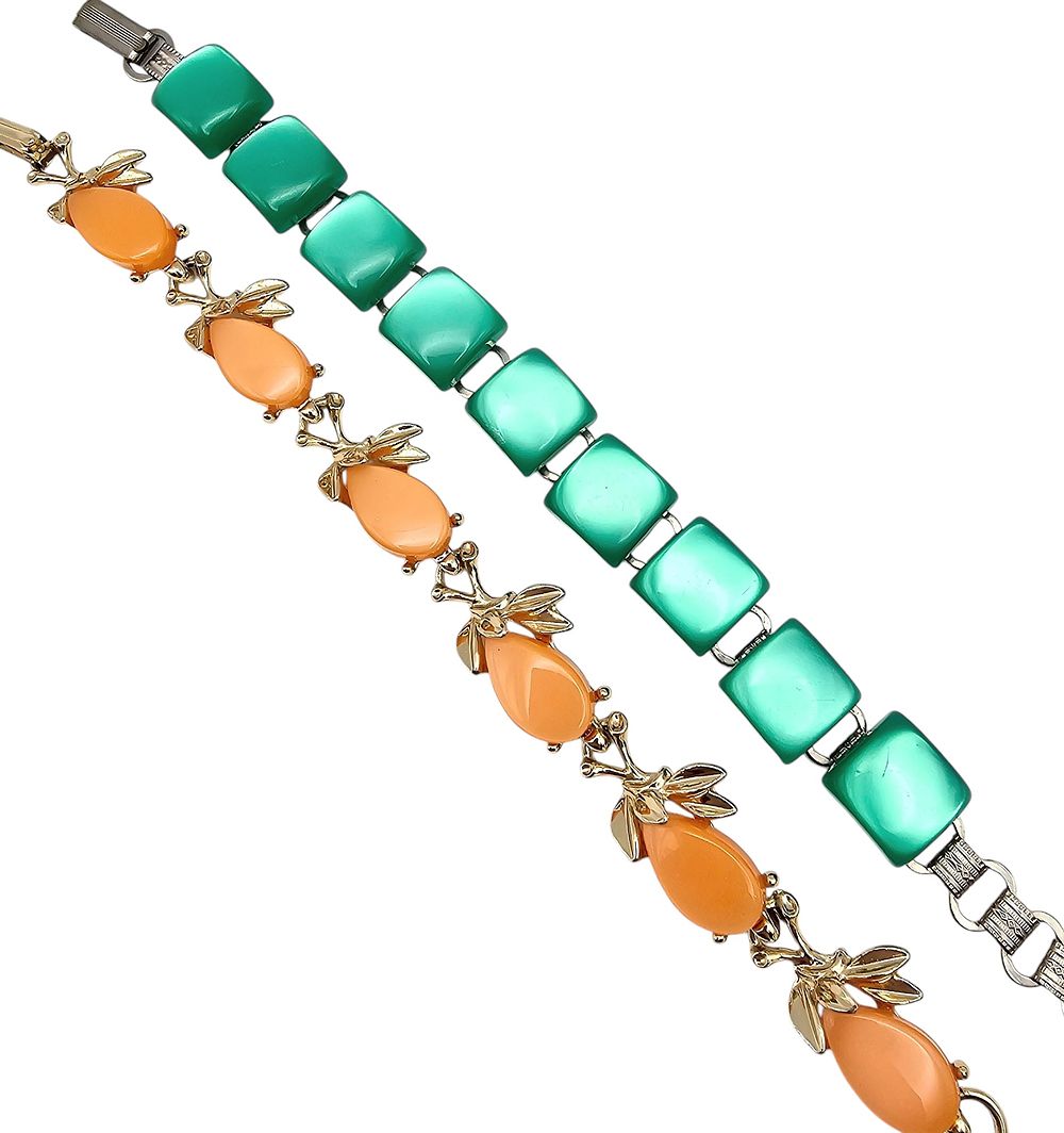 Lot 153: Vintage Lot 2 Thermoset/Lucite Tangerine Green Bracelets