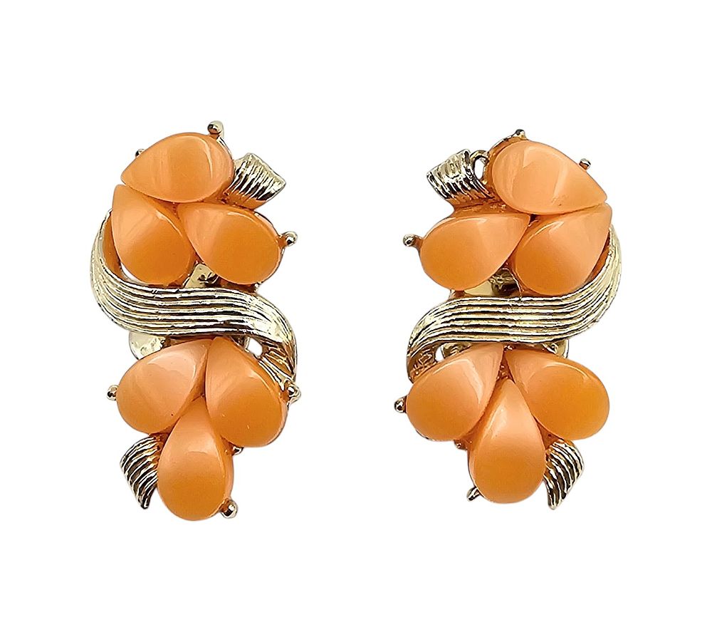Lot 159: Vintage Moonglow Lucite Tangerine Gold Tone Earrings
