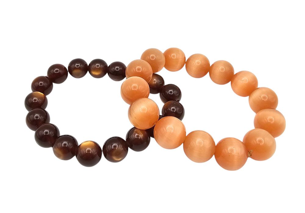 Lot 186: Vintage Lot 2 Peach Brown Moonglow Lucite Bead Bracelets