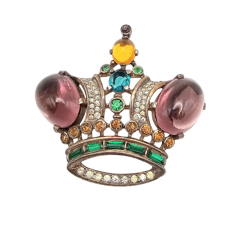 Lot 200: Alfred Philippe Vintage Crown Trifari 1945 Sterling Silver Jelly Belly Crown Brooch 22.8 G