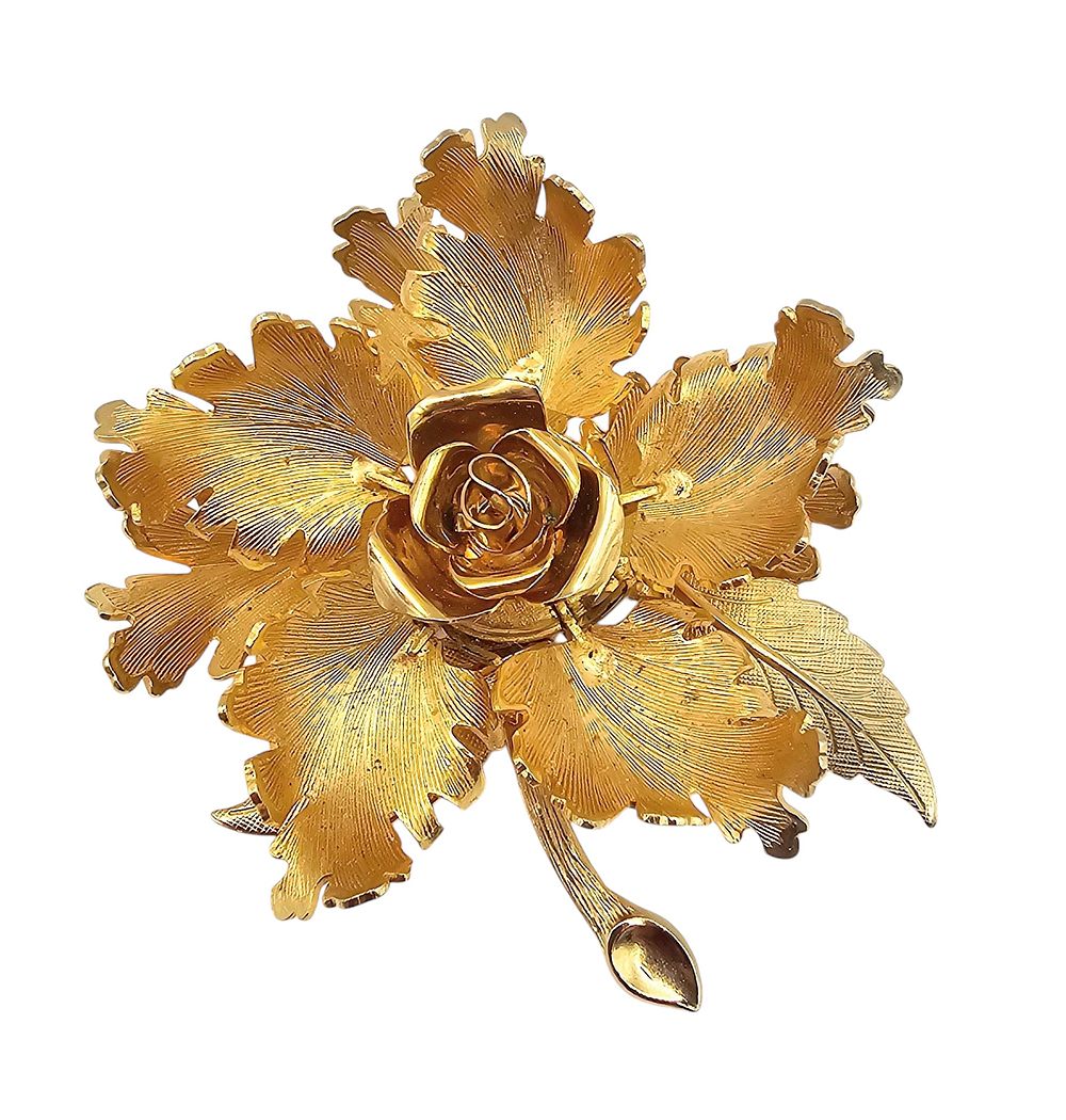 Lot 233: Warner NY Vintage Day To Night Mechanical Gold Tone Flower Brooch