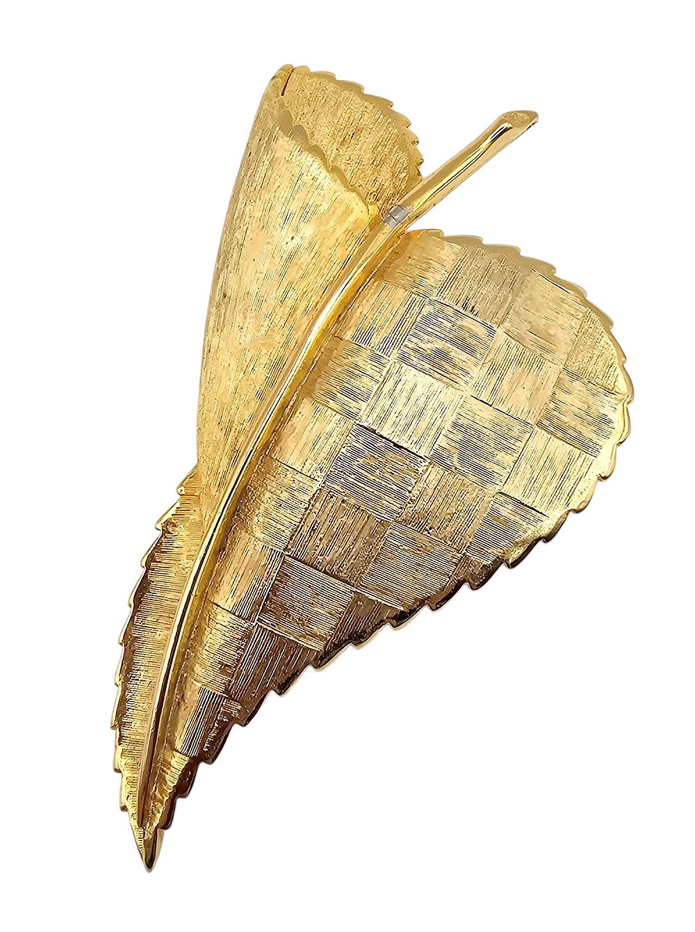Lot 240: Schiaparelli Vintage Brushed Gold Tone Large Leaf Brooch