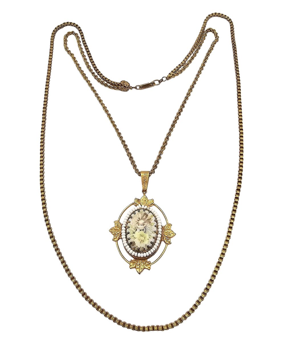 Lot 245: Miriam Haskell Porcelain Floral Gold Tone 2 Strand Necklace