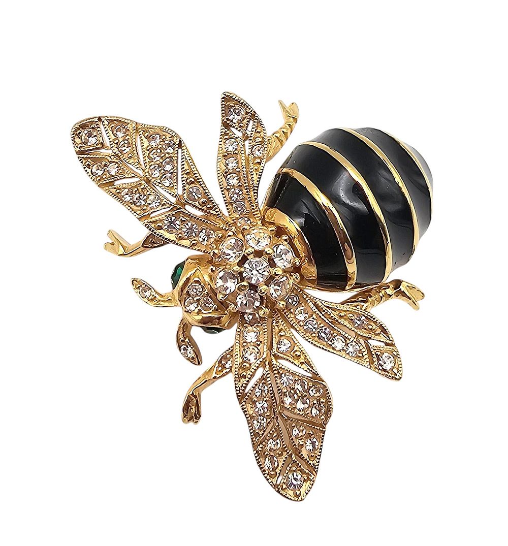 Lot 251: Ciner Black Enamel Rhinestone Gold Tone Bumblebee Bee Brooch