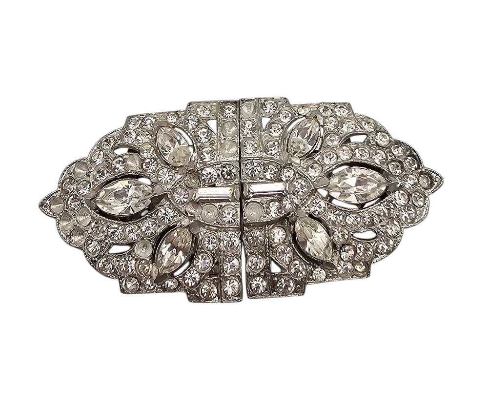 Lot 254: Vintage Clear Rhinestone Silver Tone Duet Sweater Clip Brooch