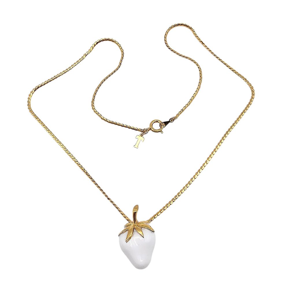 Lot 282: Trifari Vintage White Enamel Gold Tone Strawberry Necklace