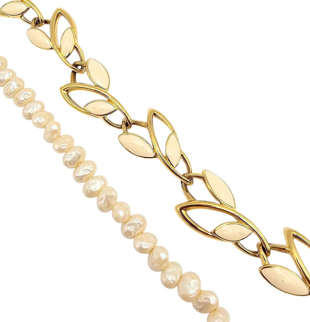 Lot 286: Trifari Vintage Lot 2 Enamel Faux Pearl Bracelet