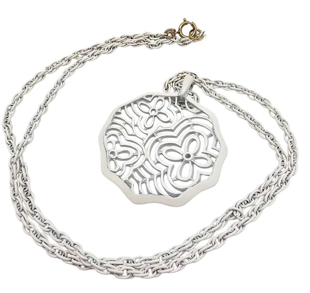 Lot 301: Trifari White Enamel Floral Necklace