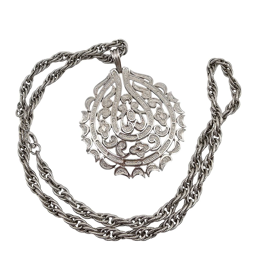 Lot 302: Crown Trifari Silver Tone Scrollwork Necklace