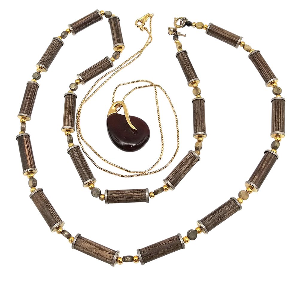 Lot 310: Trifari Crown Trifari Lot 2 Lucite Wood Style Necklaces