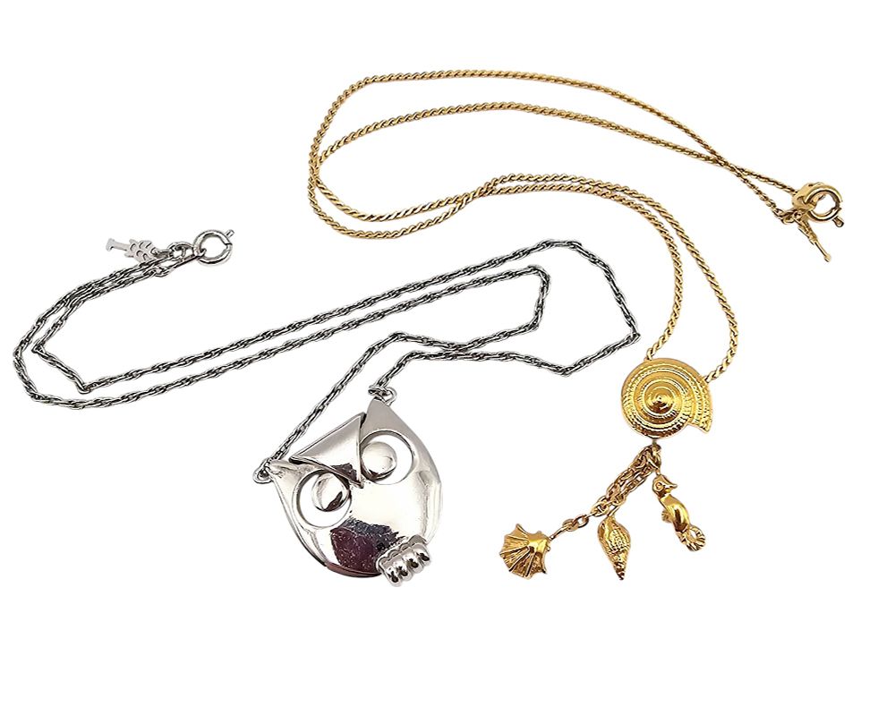 Lot 311: Trifari Lot 2 Shell Owl Necklaces