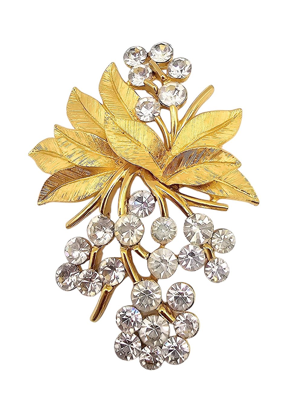 Lot 337: Crown Trifari Vintage Rhinestone Gold Tone Floral Brooch