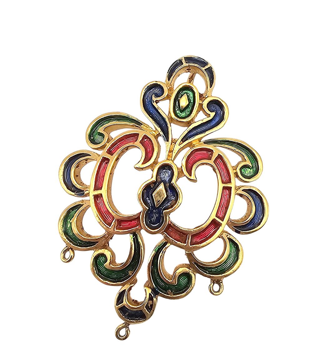 Lot 365: Crown Trifari Enamel Gold Tone Swirl Pendant