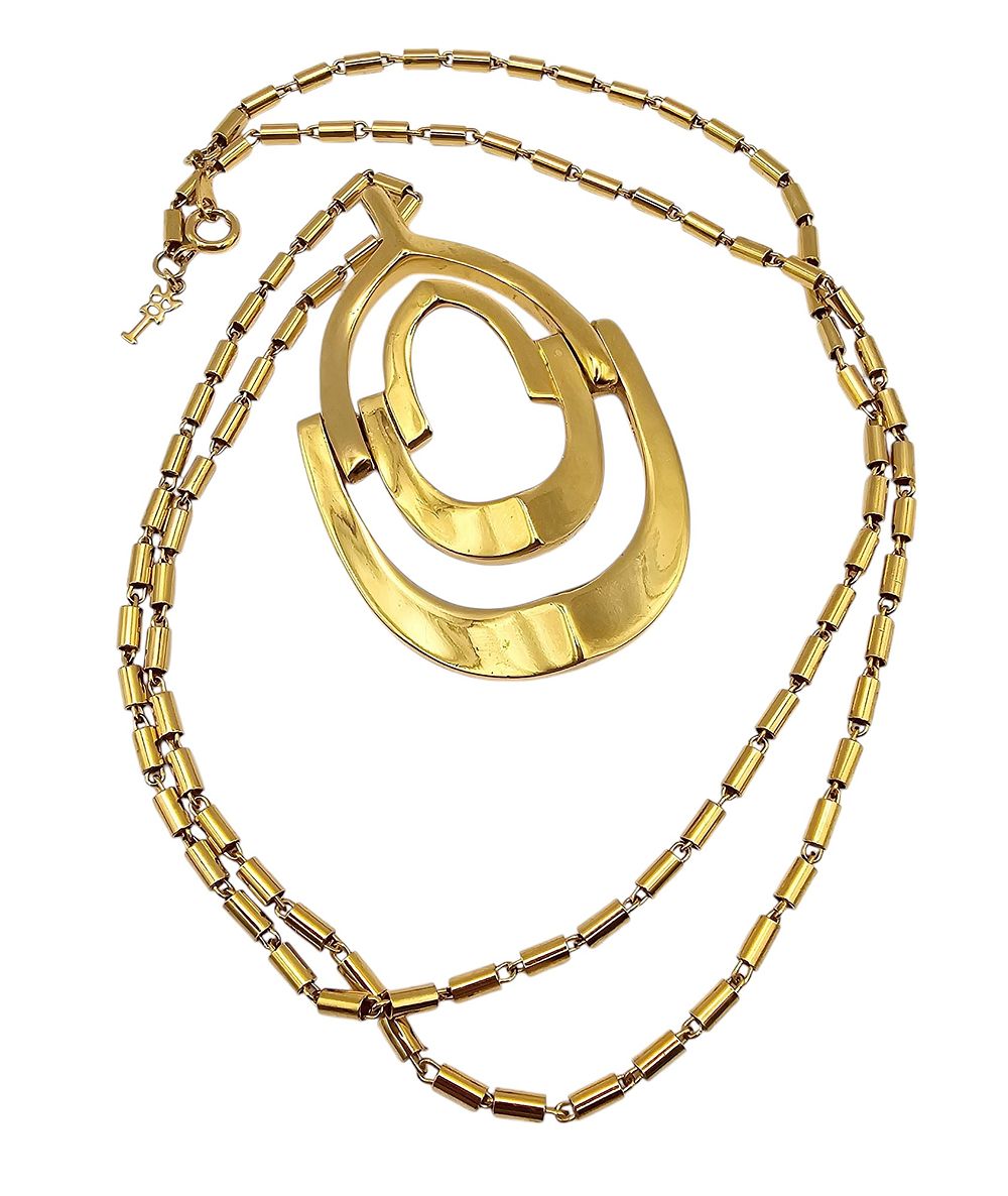 Lot 402: Crown Trifari Vintage Gold Tone Modernist Hinged Necklace